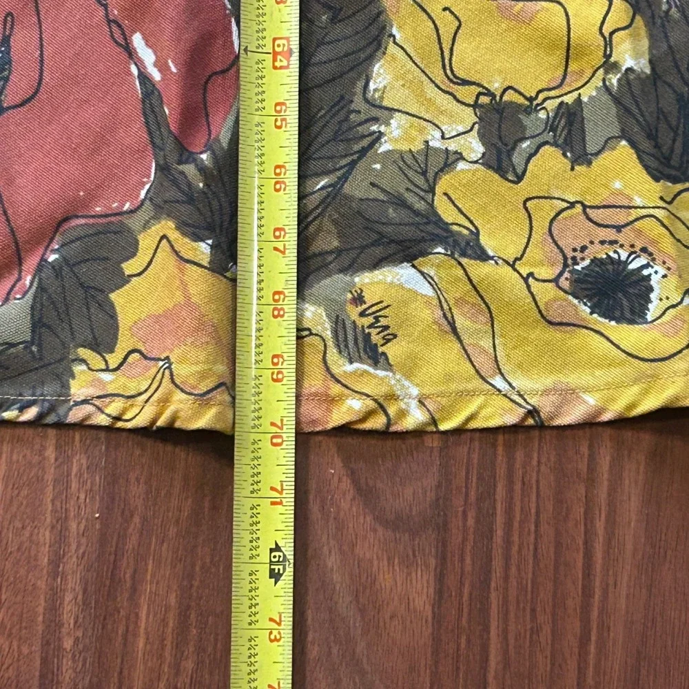 Vintage Vera Neumann Tablecloth Round Floral Orange Yellow Mid Century 1970s